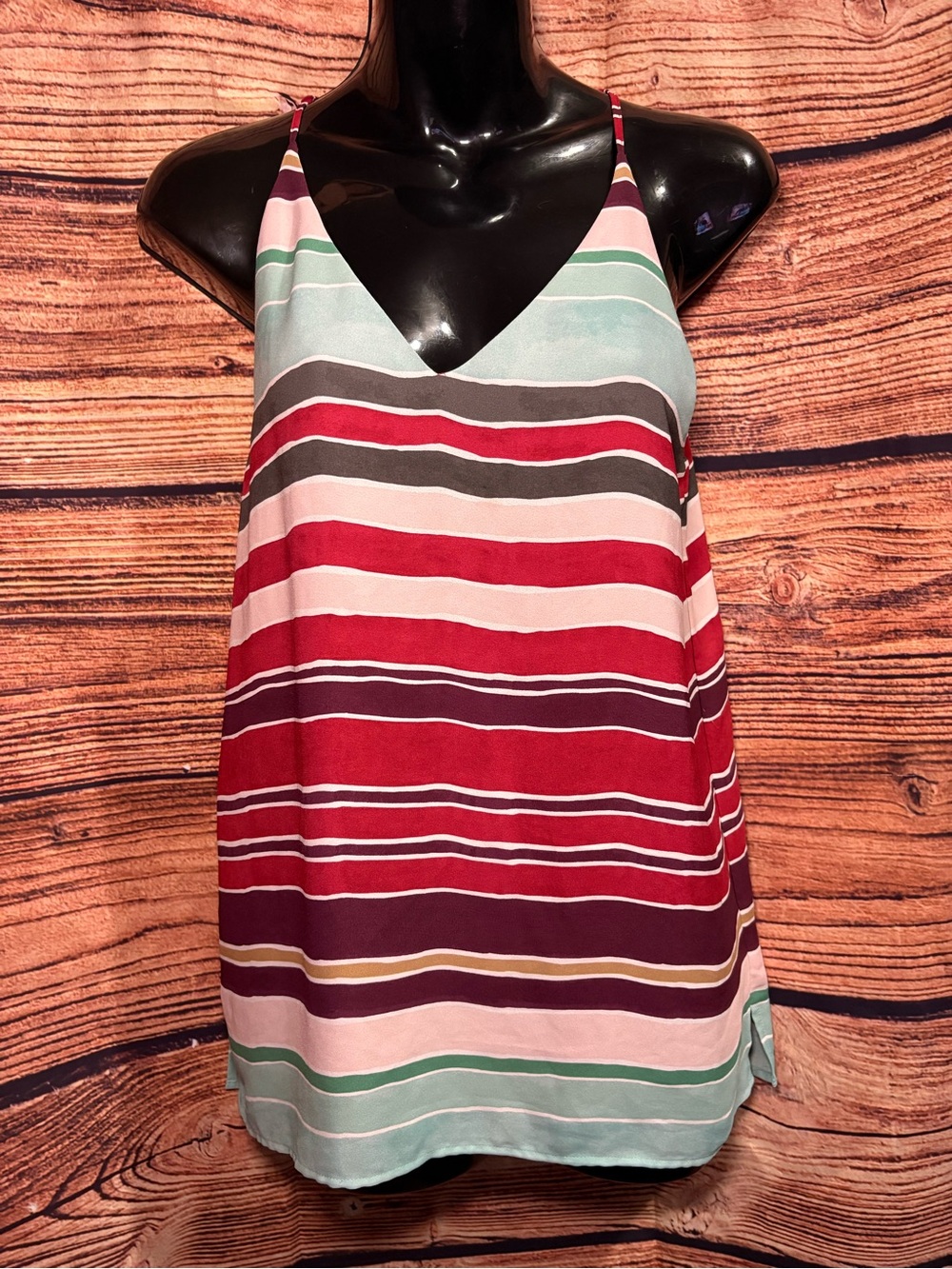 LOFT Multistripe V-Neck Spaghetti Strap Cami in Red, Mint, Gray, Pink